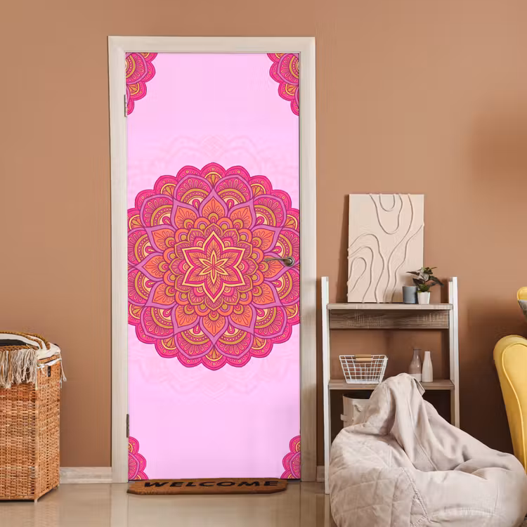 Mandala - Cirkel - Spiritueel - Oosters - Roze deurposter klein -sfeer1