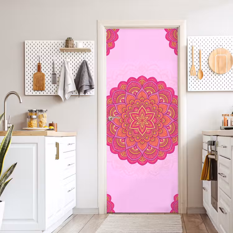 Mandala - Cirkel - Spiritueel - Oosters - Roze deurposter klein -sfeer5