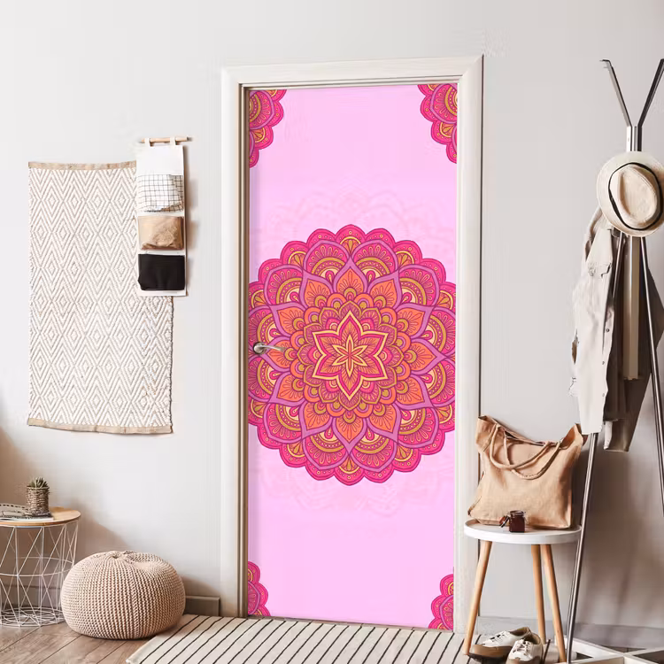 Mandala - Cirkel - Spiritueel - Oosters - Roze deurposter klein -sfeer6