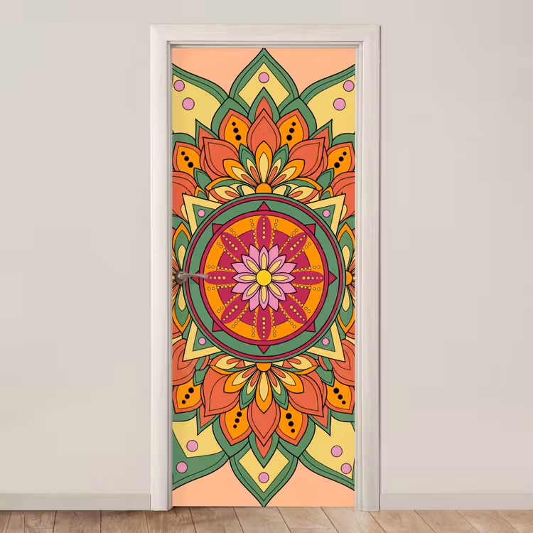 Mandala - Bloemen - Abstract - Kleurrijk deurposter klein -3d_beige