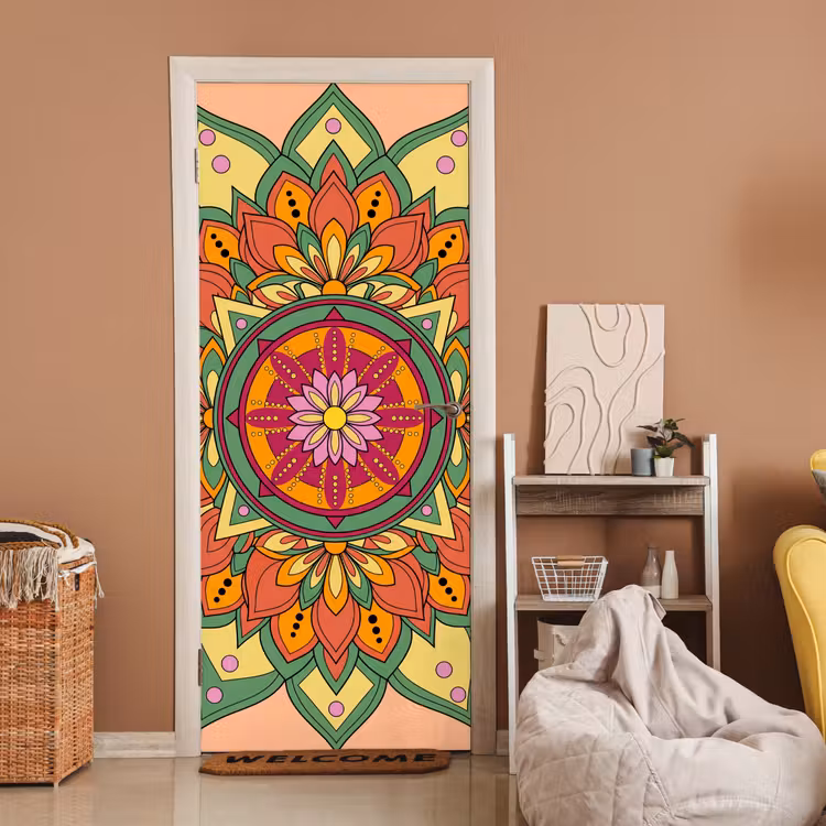 Mandala - Bloemen - Abstract - Kleurrijk deurposter klein -sfeer1