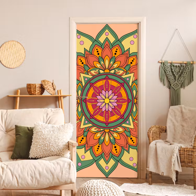 Mandala - Bloemen - Abstract - Kleurrijk deurposter klein -sfeer2