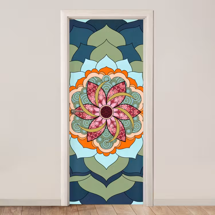 Mandala - Geometrisch - Kunst - Decoratief - Kleurrijk deurposter klein -3d_beige