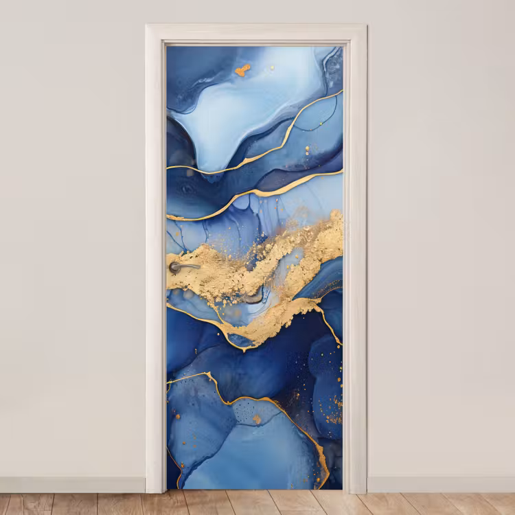 Marmer - Blauw - Goud - Abstract deurposter klein -3d_beige
