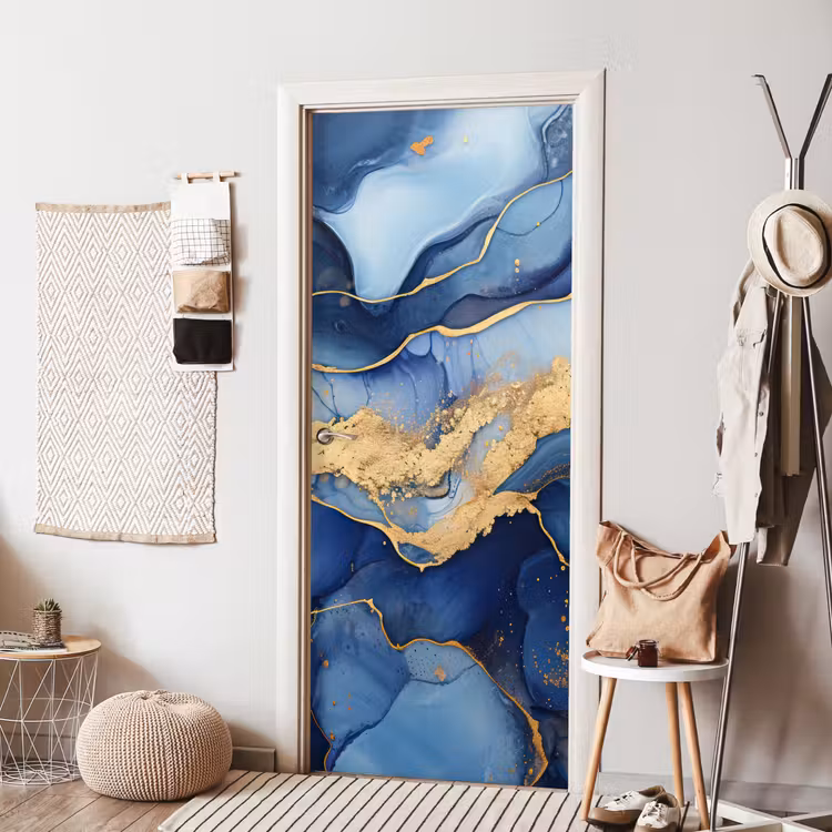 Marmer - Blauw - Goud - Abstract deurposter klein -sfeer6