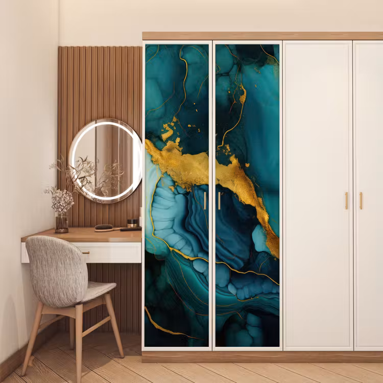 Marmer - Goud - Blauw groen - Abstract - Turquoise deurposter klein -sfeer3