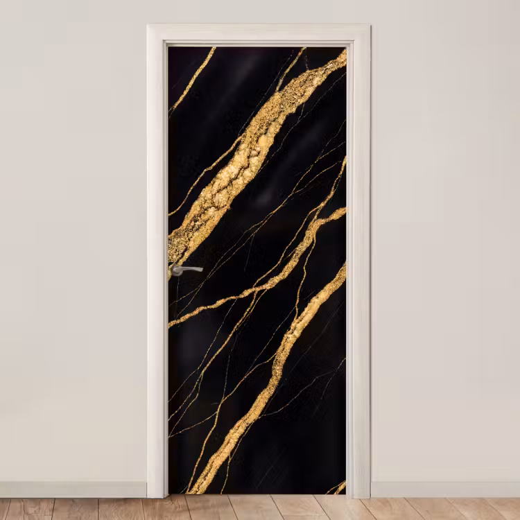 Marmer - Goud - Textuur - Abstract - Zwart deurposter klein -3d_beige