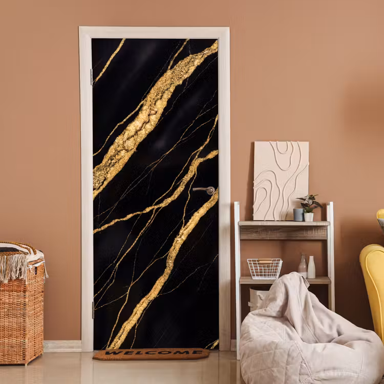 Marmer - Goud - Textuur - Abstract - Zwart deurposter klein -sfeer1