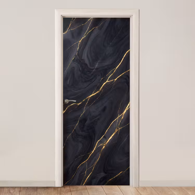 Marmer - Goudaders - Abstract - Modern - Zwart deurposter klein -3d_beige