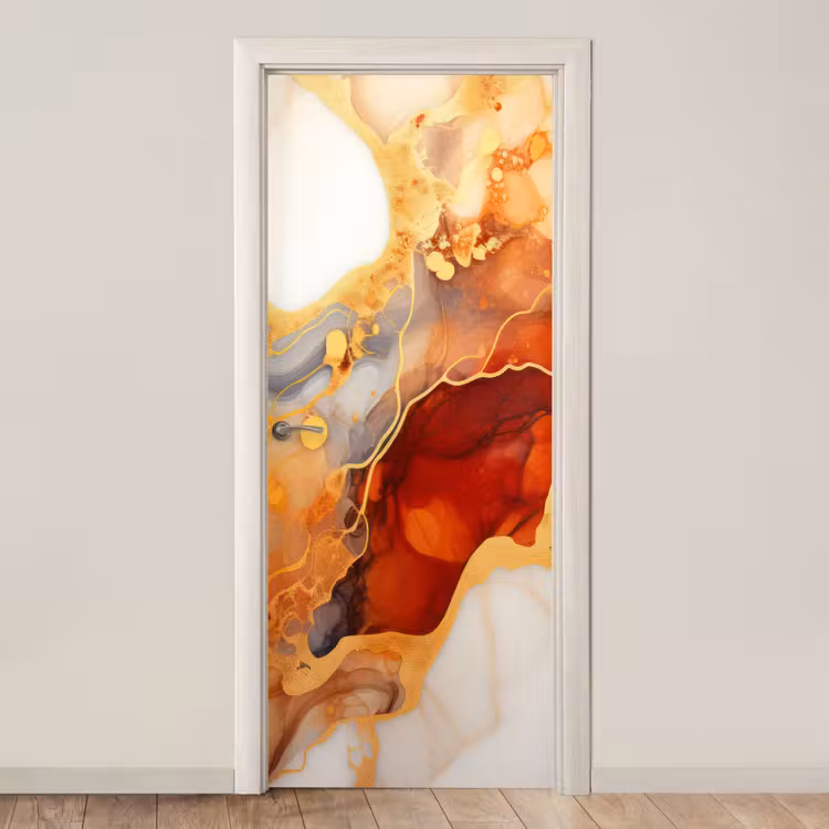 Marmer - Oranje - Goud - Modern - Abstract deurposter klein -3d_beige