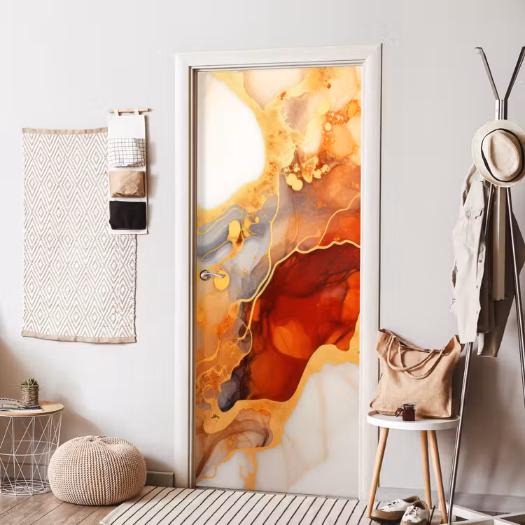 Marmer - Oranje - Goud - Modern - Abstract deurposter klein -sfeer6