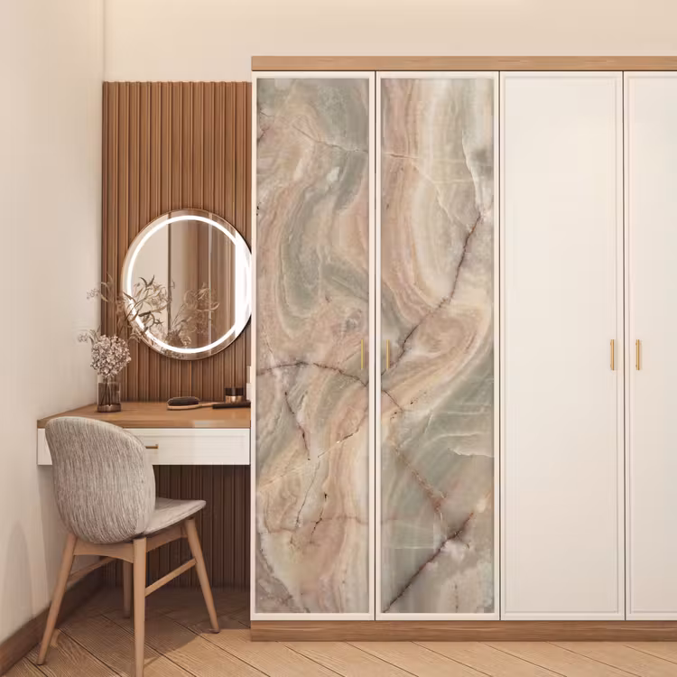 Marmer - Patroon - Abstract - Beige - Groen deurposter klein -sfeer3