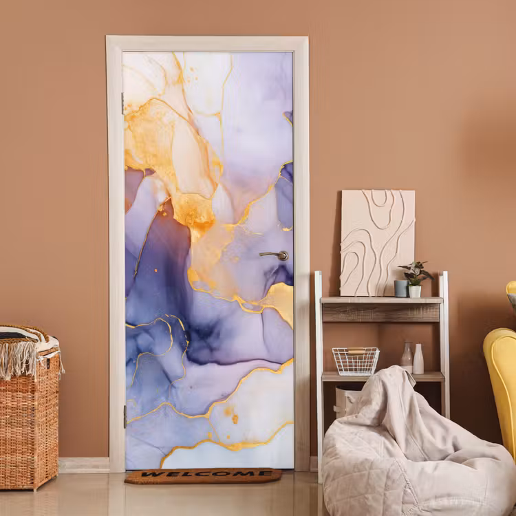Marmer - Paars - Lila - Goud - Abstract deurposter klein -sfeer1