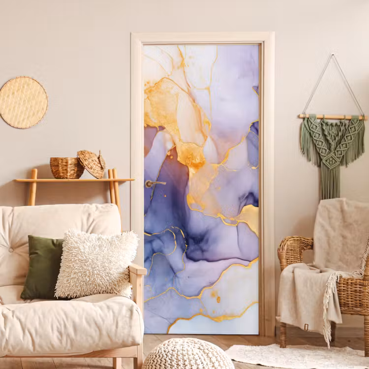 Marmer - Paars - Lila - Goud - Abstract deurposter klein -sfeer2