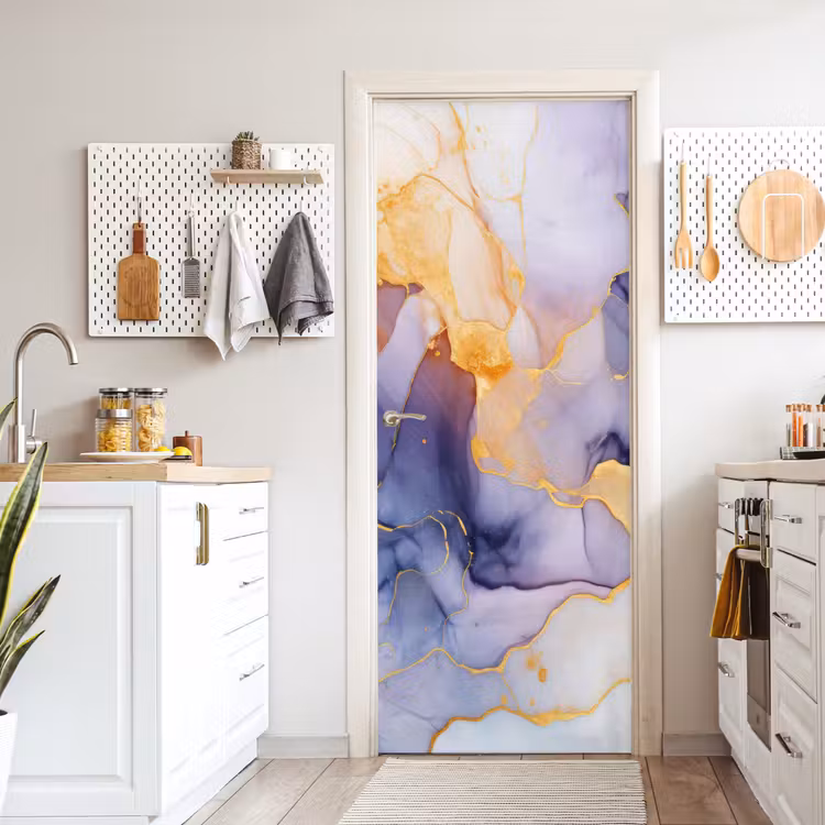 Marmer - Paars - Lila - Goud - Abstract deurposter klein -sfeer5