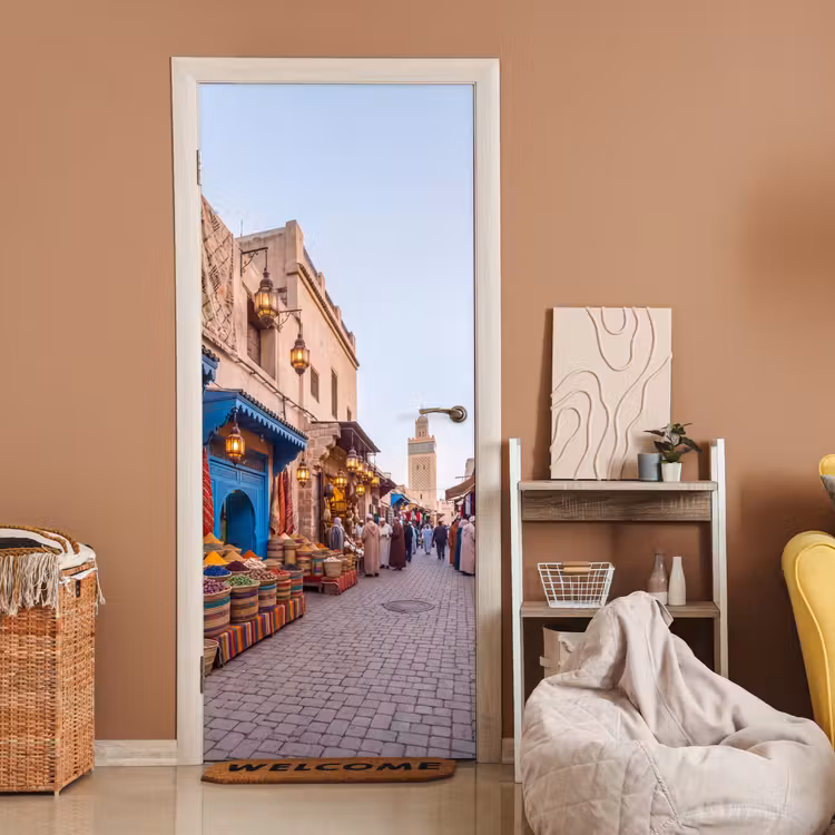 Door sticker - Market - Oriental - Colorful - Markt - Oosters - Kleurrijk deurposter klein
