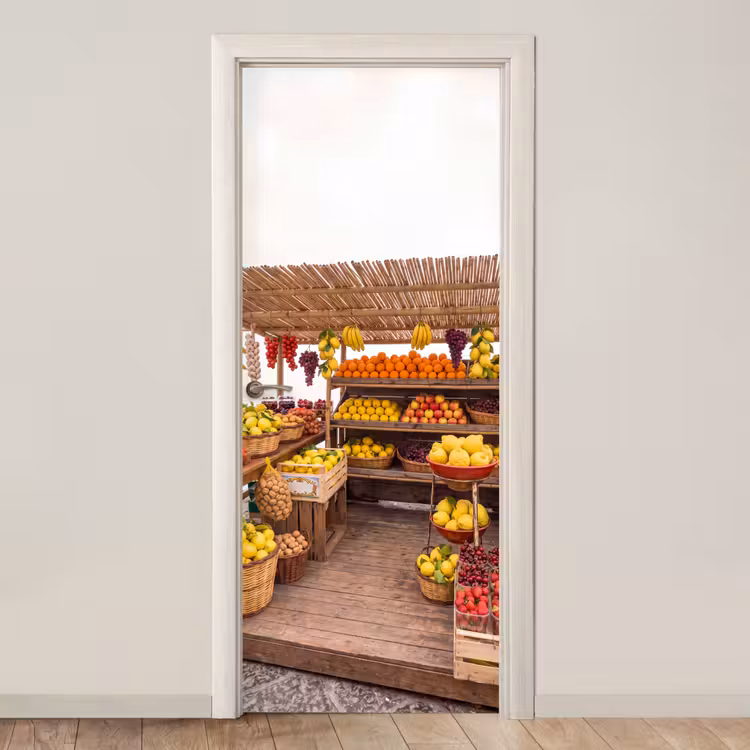 Door sticker - Market Stall - Fruit - Fresh - Marktkraam - Fruit - Vers deurposter klein