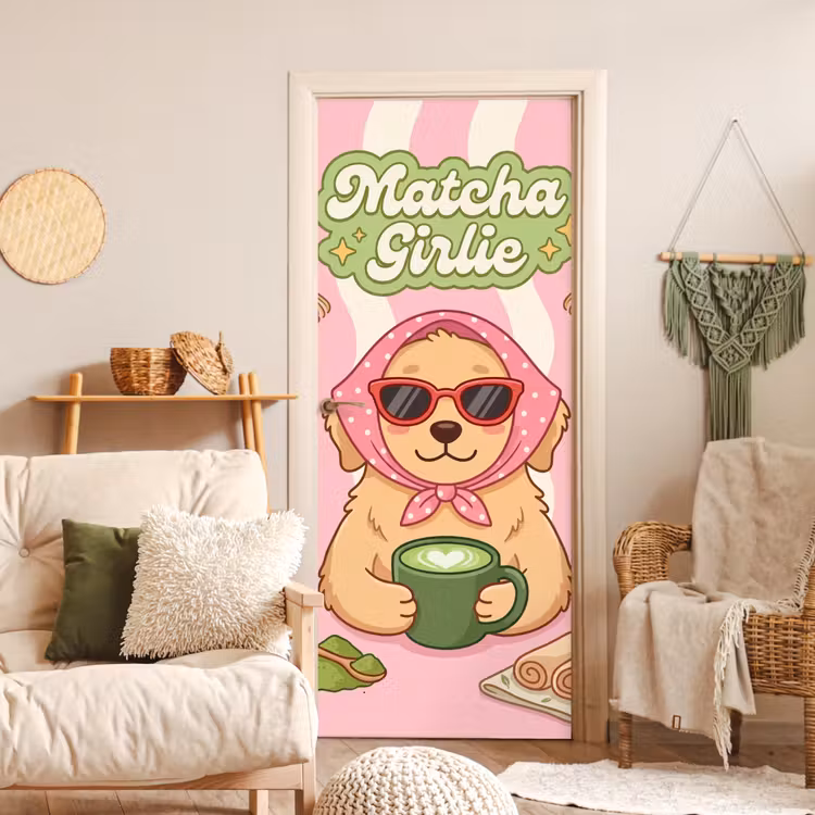 Matcha - Hond - Roze - Groen deurposter klein -sfeer2