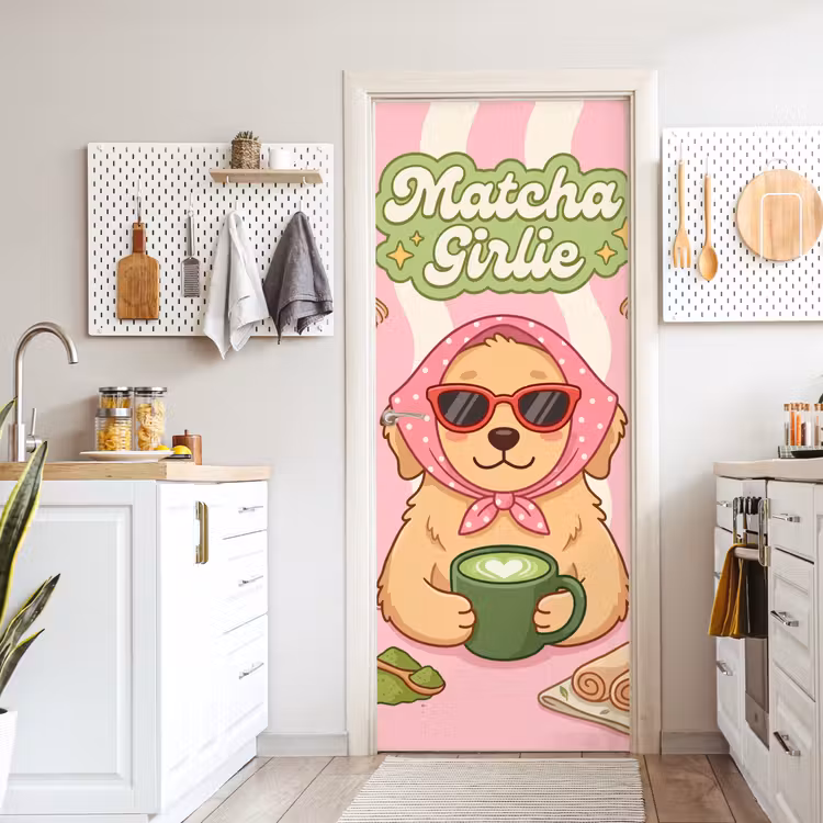 Matcha - Hond - Roze - Groen deurposter klein -sfeer5