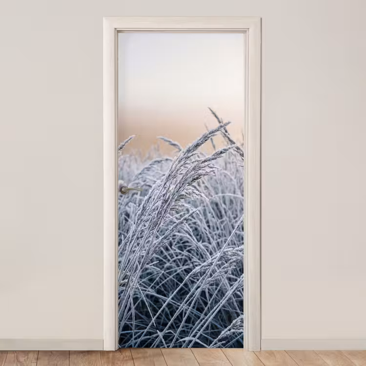 Rijp - Gras - Kristallen - Winter - Minimalistisch deurposter klein -3d_beige