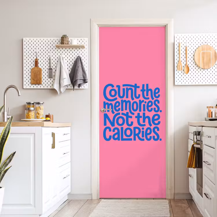 Memories - Roze - Blauw - Quote deurposter klein -sfeer5