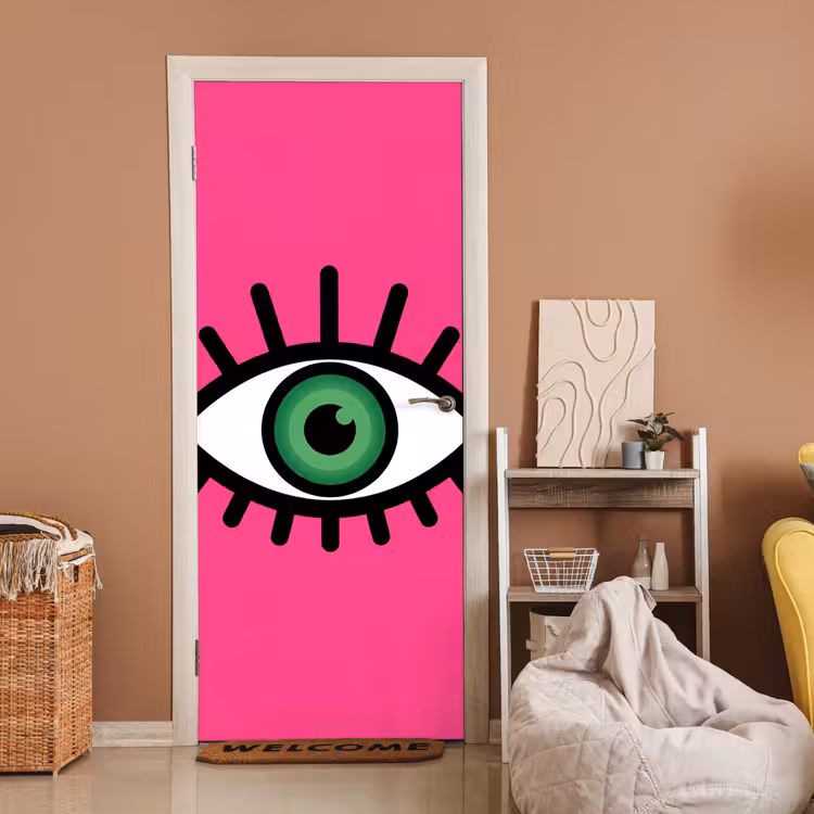 Minimalistisch - Oog - Roze deurposter klein -sfeer1