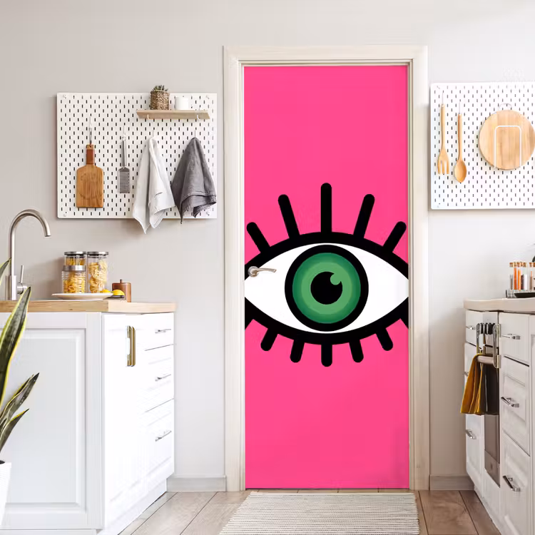 Minimalistisch - Oog - Roze deurposter klein -sfeer5