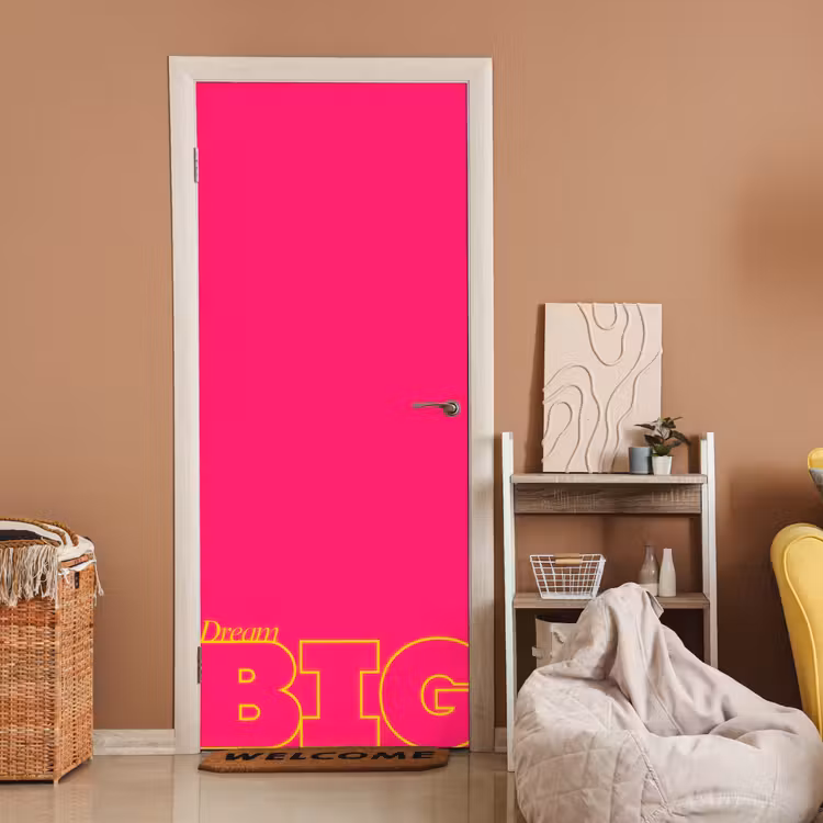 Minimalistisch - Roze - Dream big - Grafisch deurposter klein -sfeer1