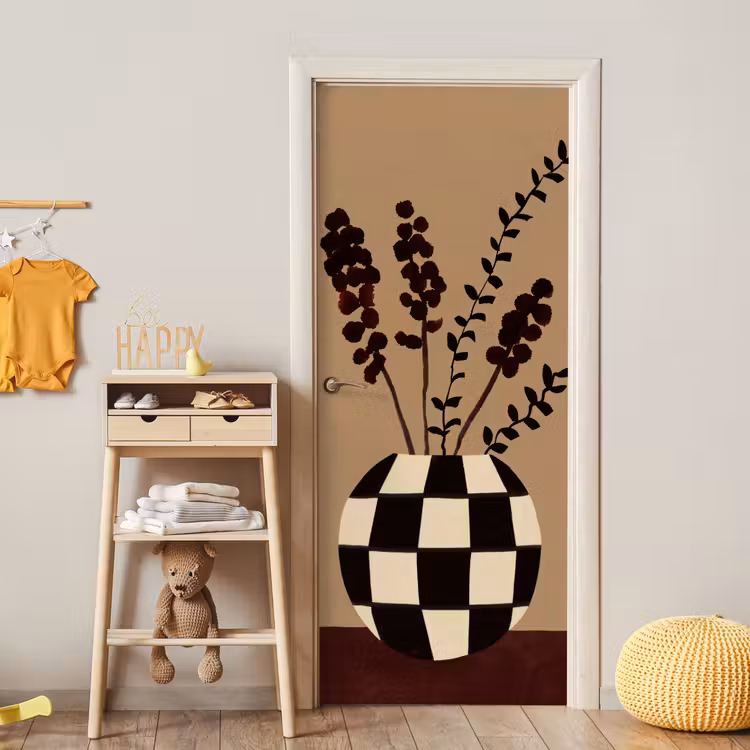 Minimalistisch - Vaas - Bloemen - Bruin deurposter klein -sfeer4