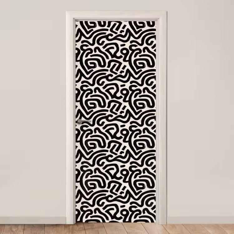 Modern - Abstract - Zwart deurposter klein 289 -3d_beige