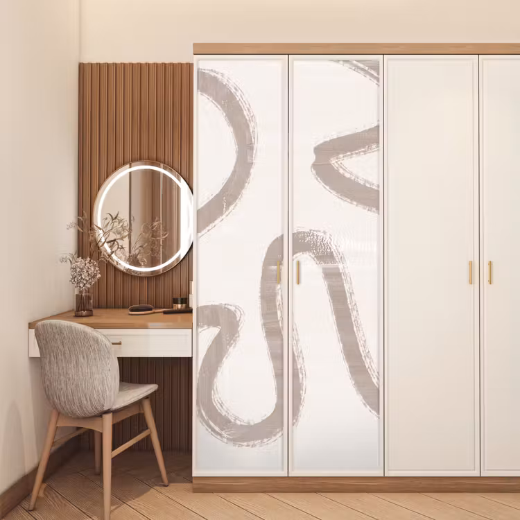 Moderne kunst - Beige - Abstract deurposter klein -sfeer3