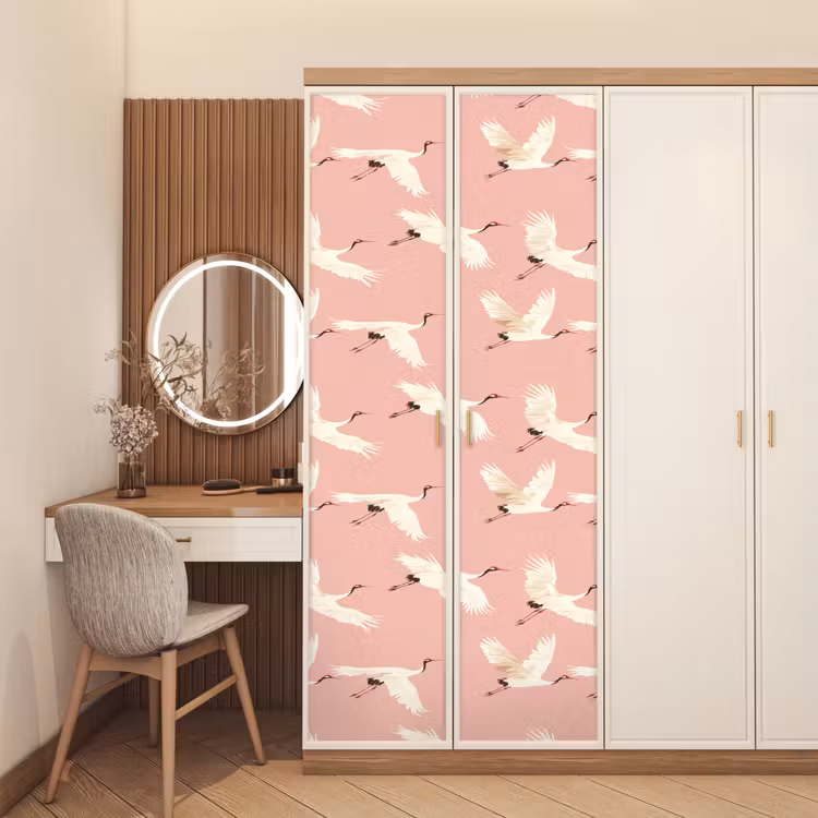 Modern - Kraanvogels - Roze deurposter klein 289 -sfeer3