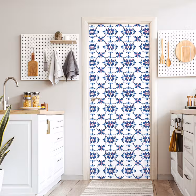 Modern - Patroon - Blauw - Roze deurposter klein 289 -sfeer5