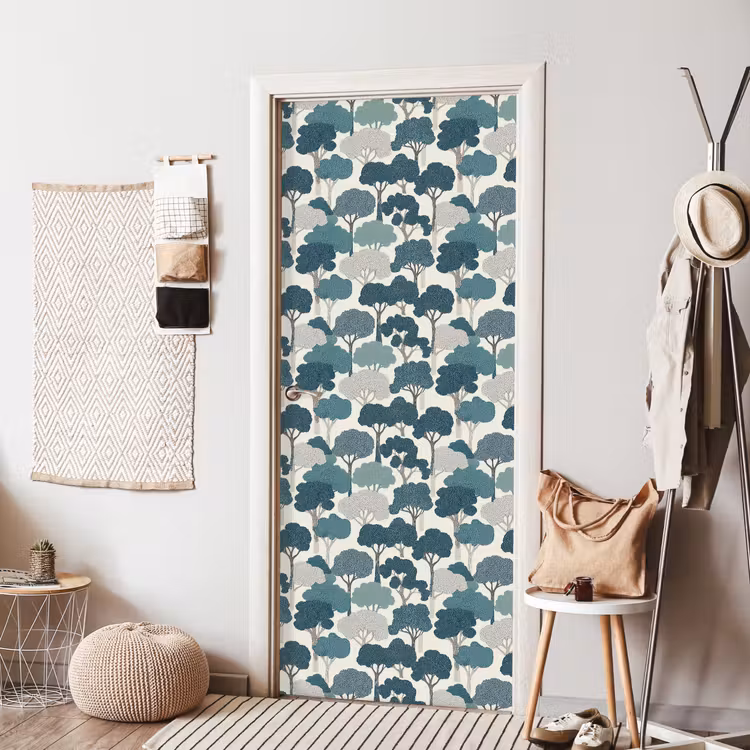 Modern - Bomen - Bos - Patroon - Blauw deurposter klein 289 -sfeer6