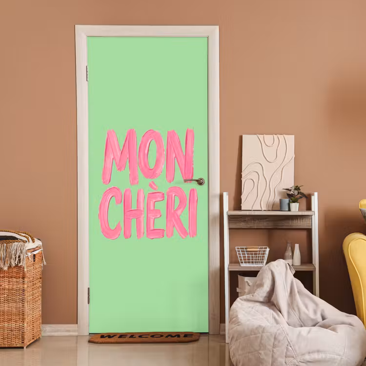 Mon cheri - Groen - Roze deurposter klein -sfeer1