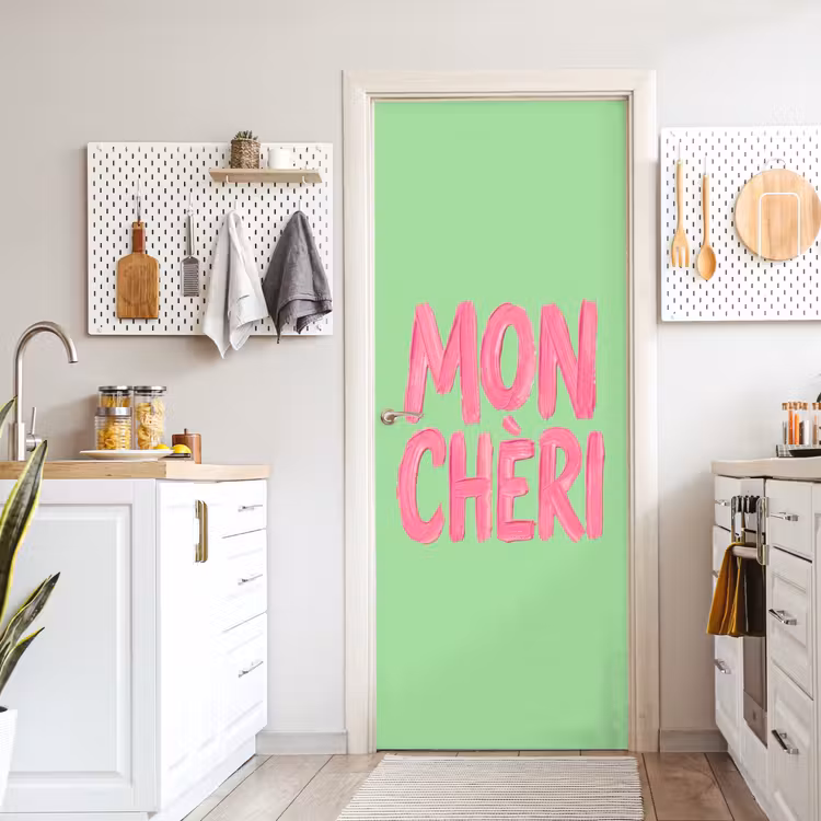 Mon cheri - Groen - Roze deurposter klein -sfeer5