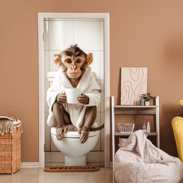Aap - Modern - WC - Badjas deurposter klein -sfeer1