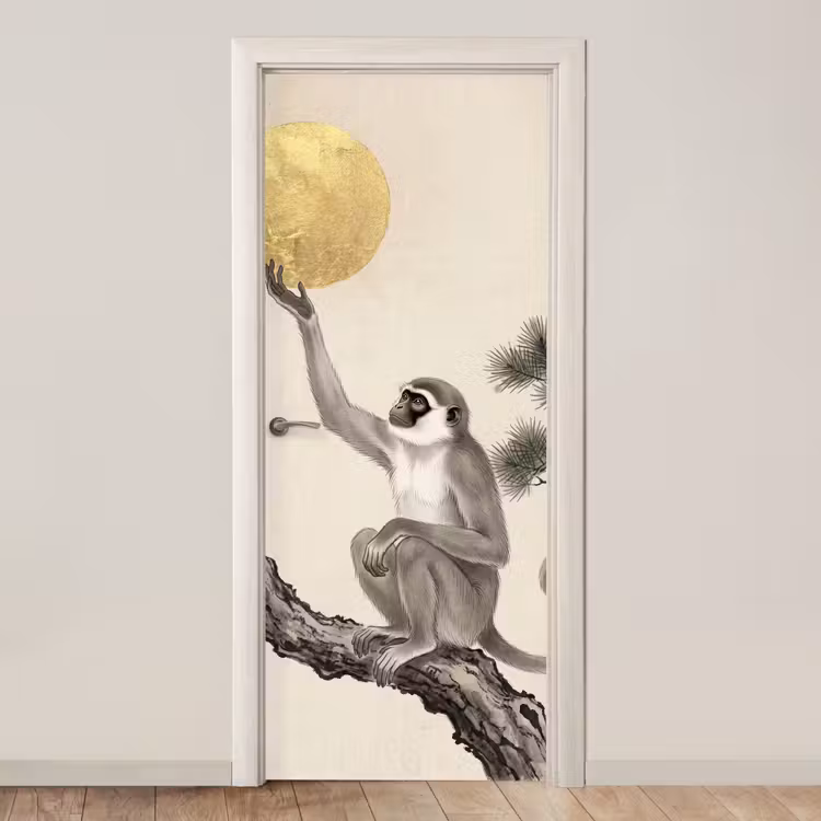 Aap - Maan - Goud deurposter klein -3d_beige