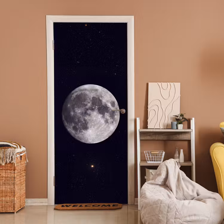 Door sticker - Moon - Stars - Space - Maan - Sterren - Ruimte deurposter klein