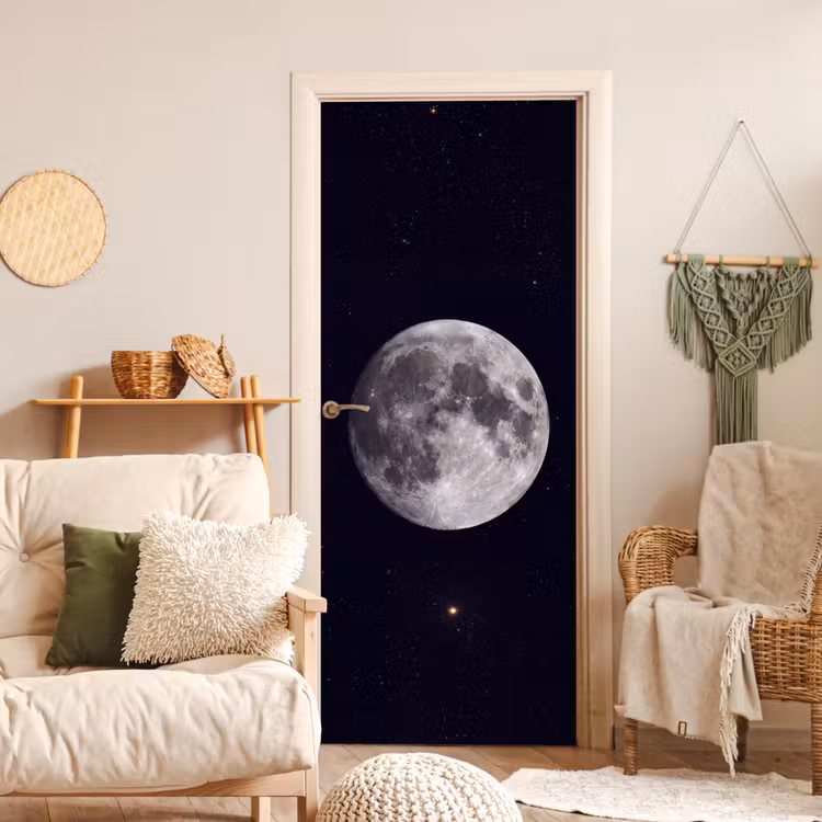 Door sticker - Moon - Stars - Space - Maan - Sterren - Ruimte deurposter klein
