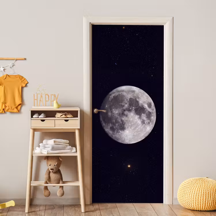 Door sticker - Moon - Stars - Space - Maan - Sterren - Ruimte deurposter klein