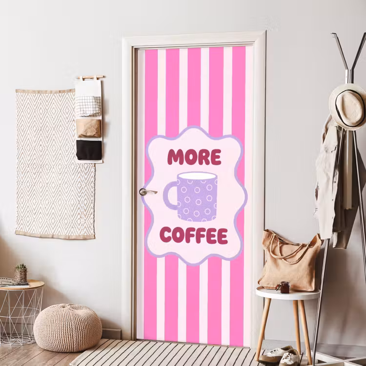 More coffee - Roze - Paars - Strepen - Mok deurposter klein -sfeer6