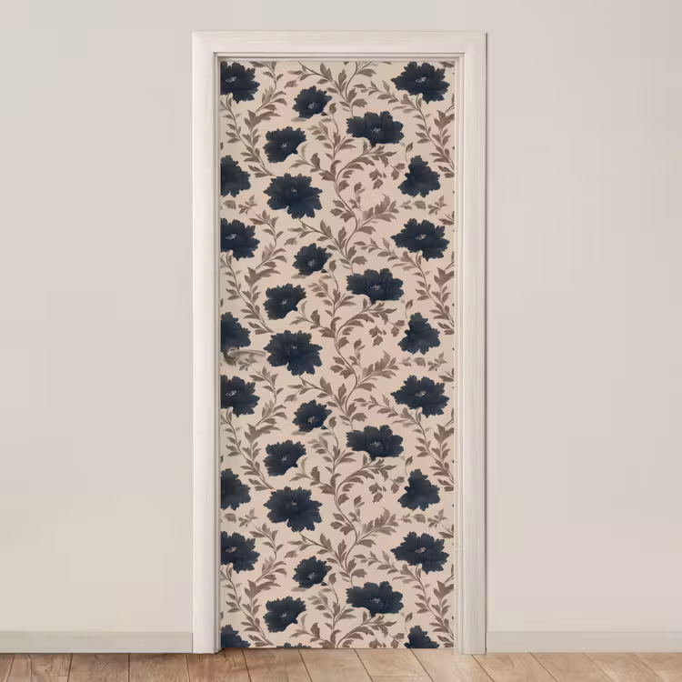 Motief - Bloemen - Zwart - Beige deurposter klein 289 -3d_beige