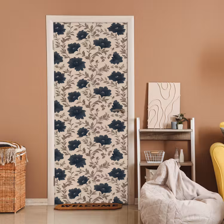 Motief - Bloemen - Zwart - Beige deurposter klein 289 -sfeer1