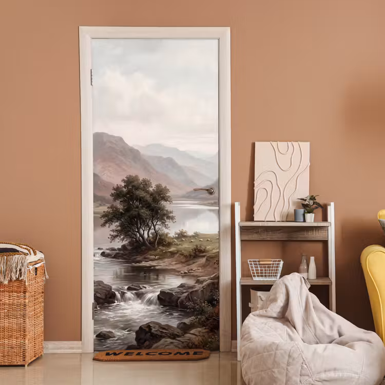 Berglandschap - Meer - Bergen - Vallei - Klassiek deurposter klein -sfeer1