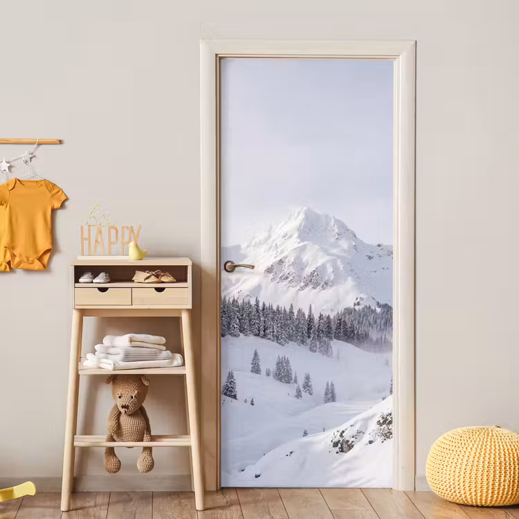 Berg - Sneeuw - Winter - Natuur - Wit deurposter klein -sfeer4