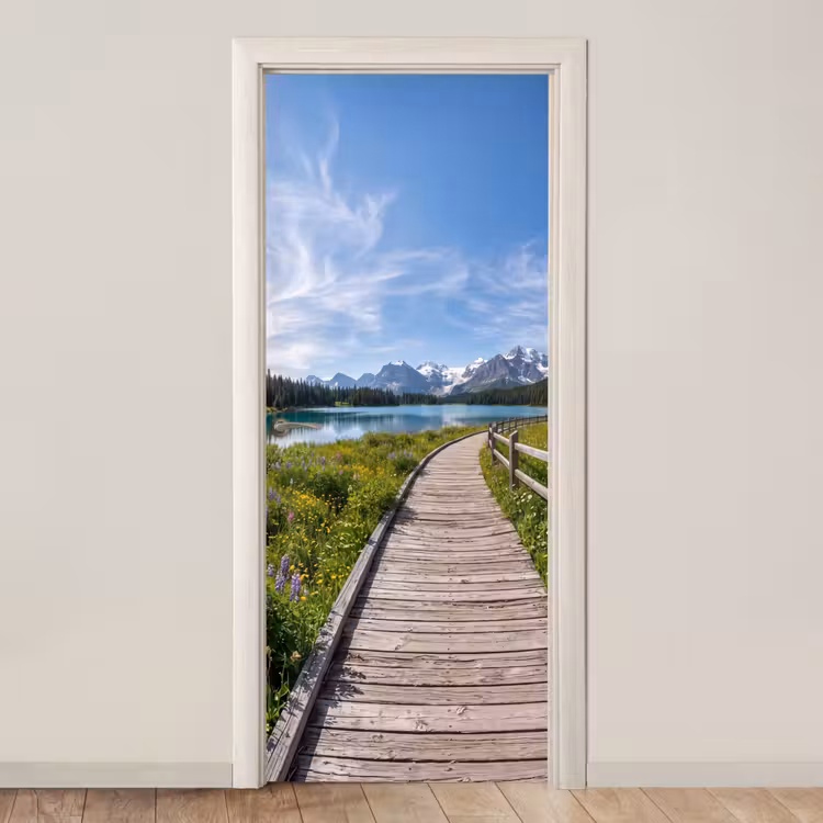 Bergen - Meer - Landschap - Blauw deurposter klein -3d_beige