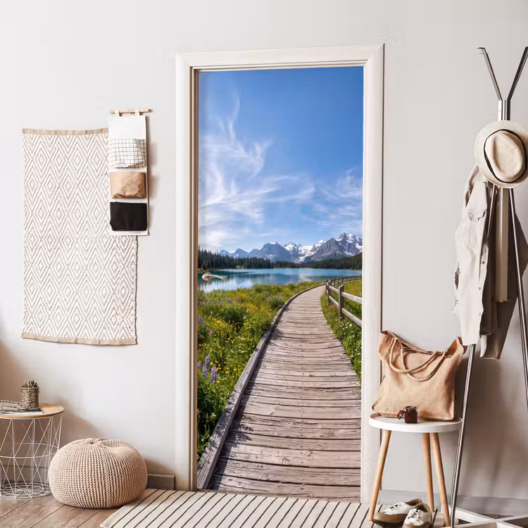 Bergen - Meer - Landschap - Blauw deurposter klein -sfeer6