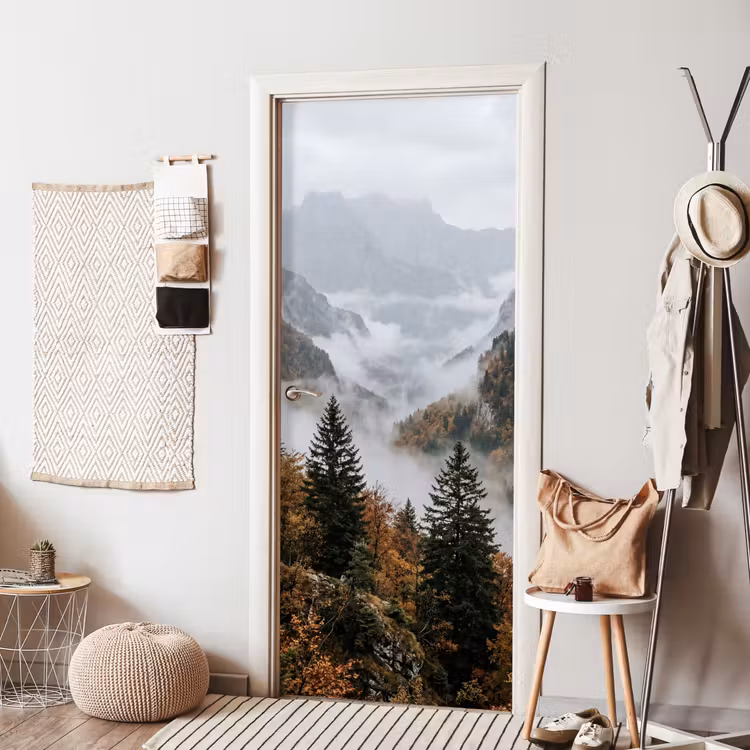 Bergen - Vallei - Mist - Herfst - Natuur deurposter klein -sfeer6