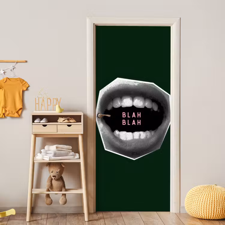 Mond - Groen - Illustratie - BLAH BLAH deurposter klein -sfeer4